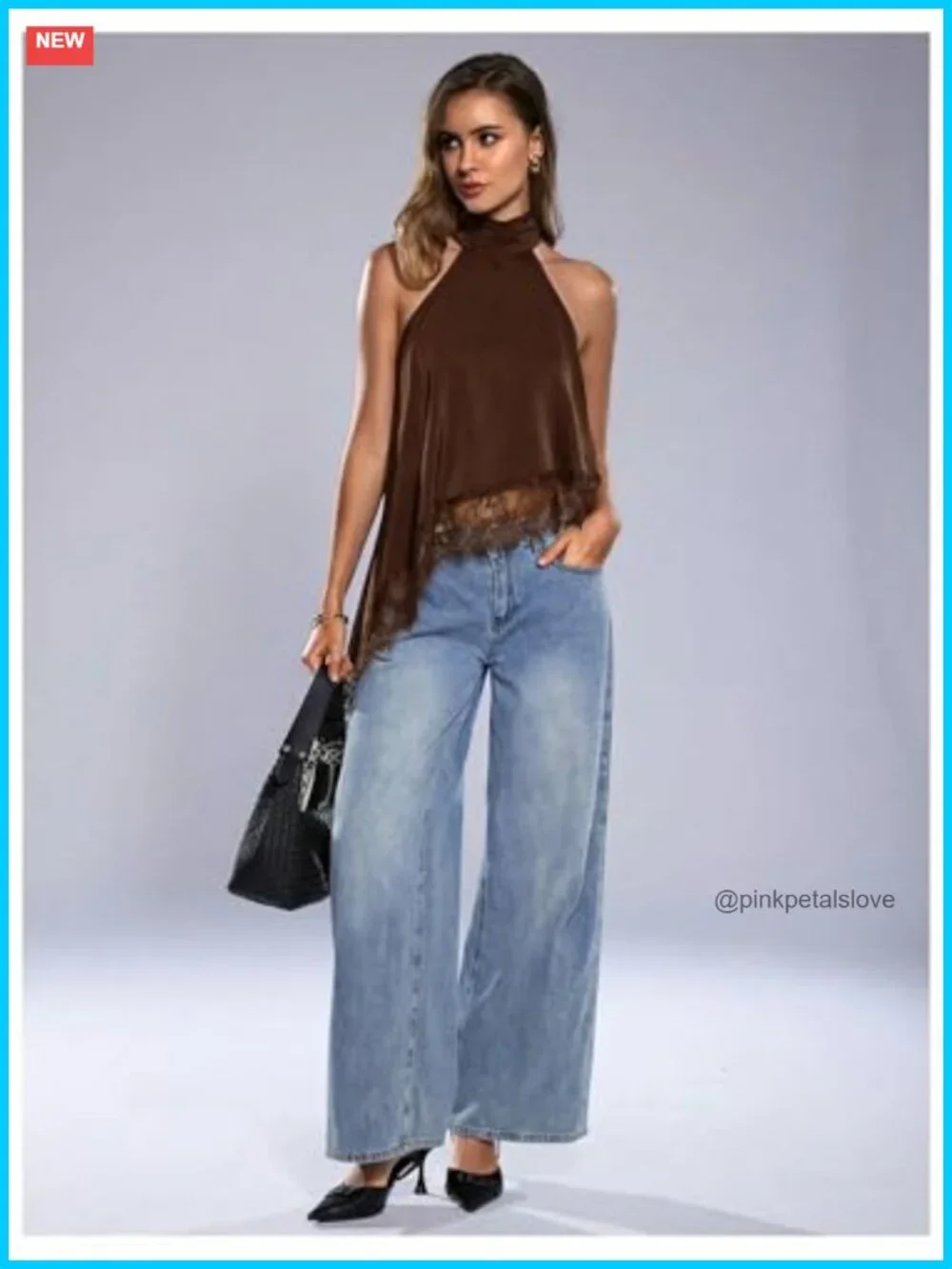Halter Neck Sleeveless Lace Asymmetrical Hem Tank Top